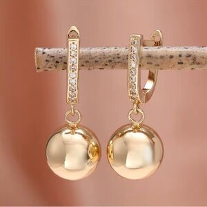 New 14k Gold Hook and Ball Minimalist Drop Earrings